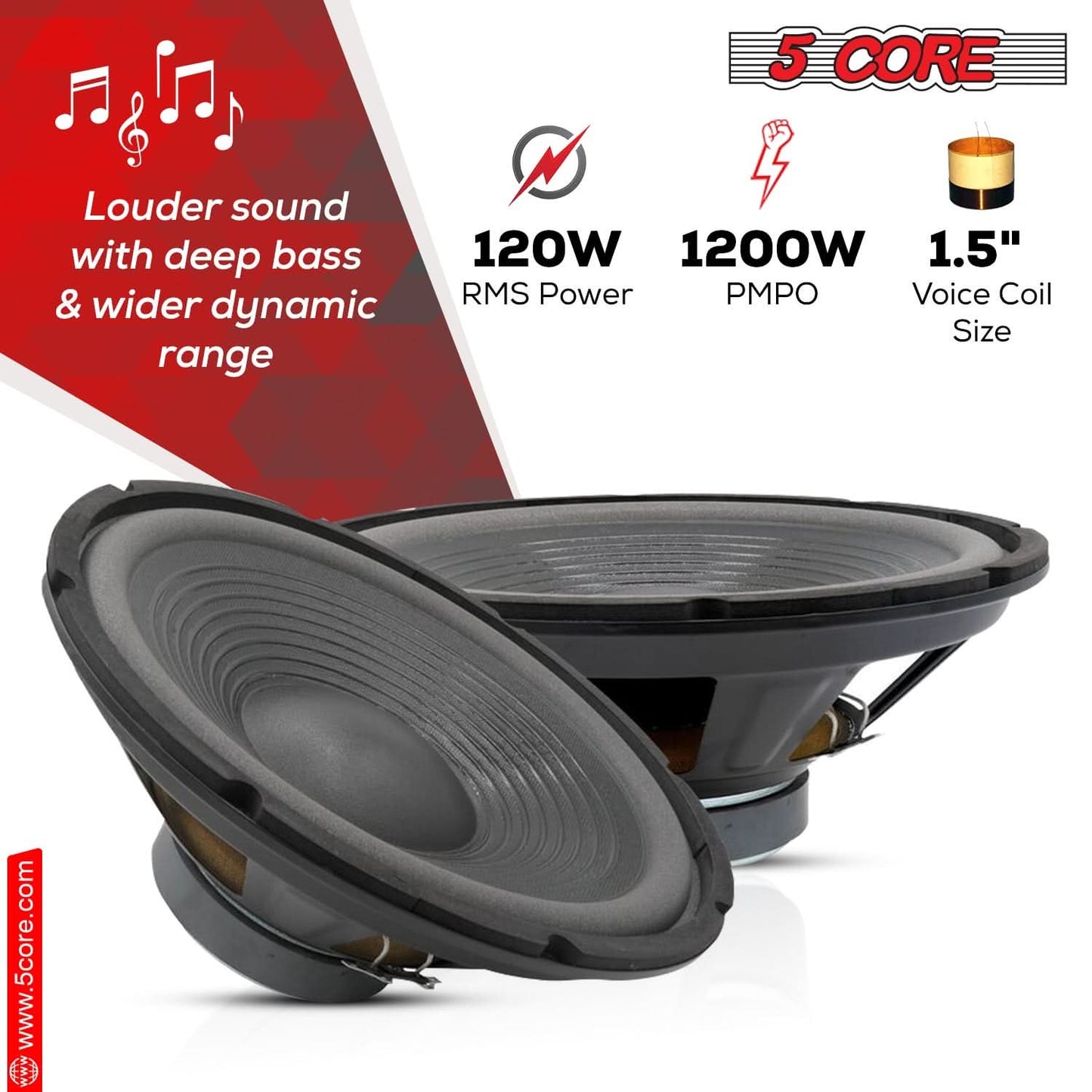 5Core 12 Inch DJ Subwoofer Speaker 1200W Peak 8Ohm Audio Replacement Sub woofer