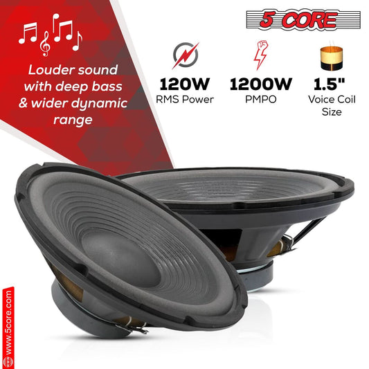 5Core 12 Inch DJ Subwoofer Speaker 1200W Peak 8Ohm Audio Replacement Sub woofer