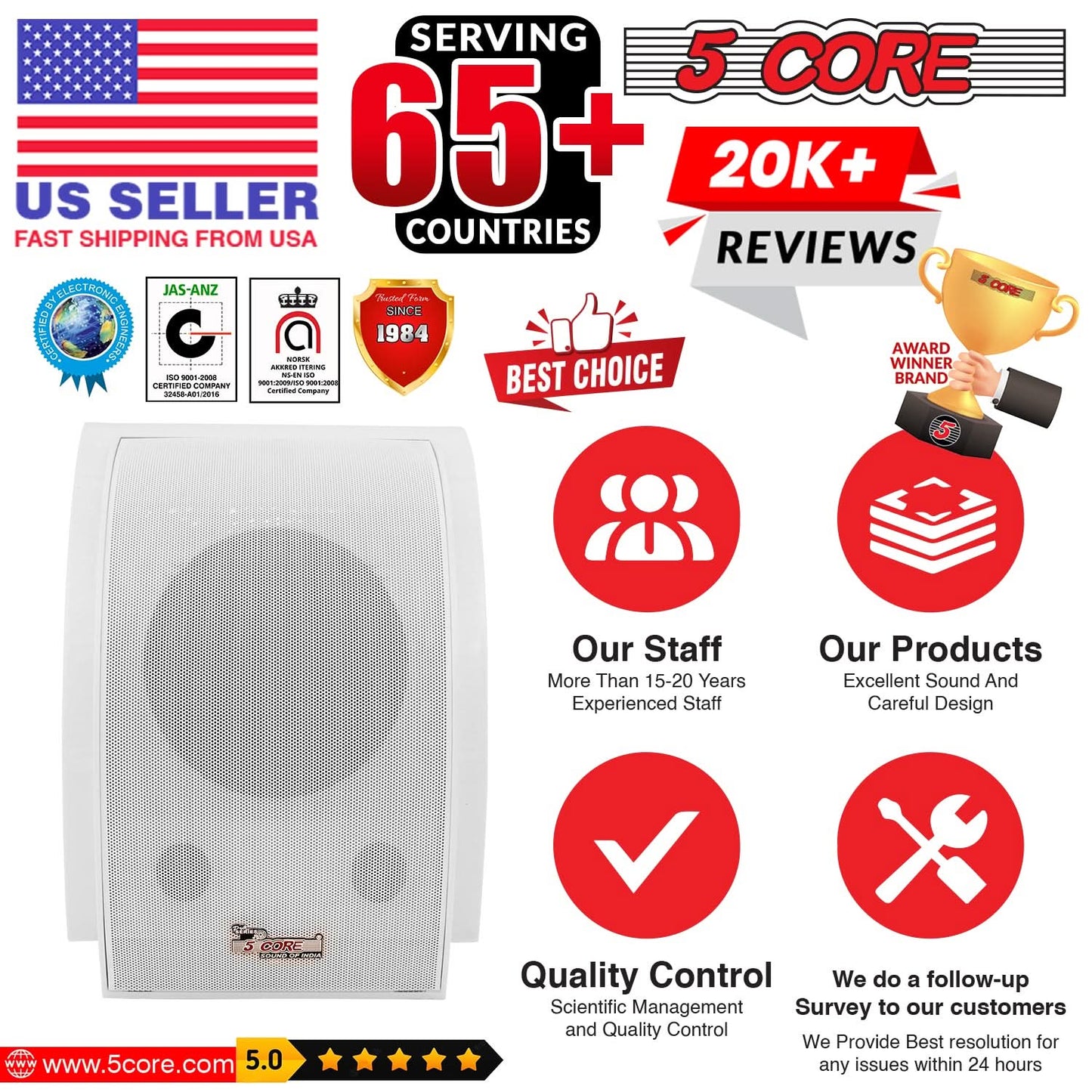 5Core Outdoor Speakers Stereo In Wall 100W Peak Passive Home Audio System