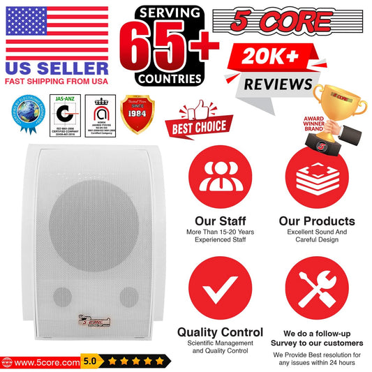 5Core Outdoor Speakers Stereo In Wall 100W Peak Passive Home Audio System