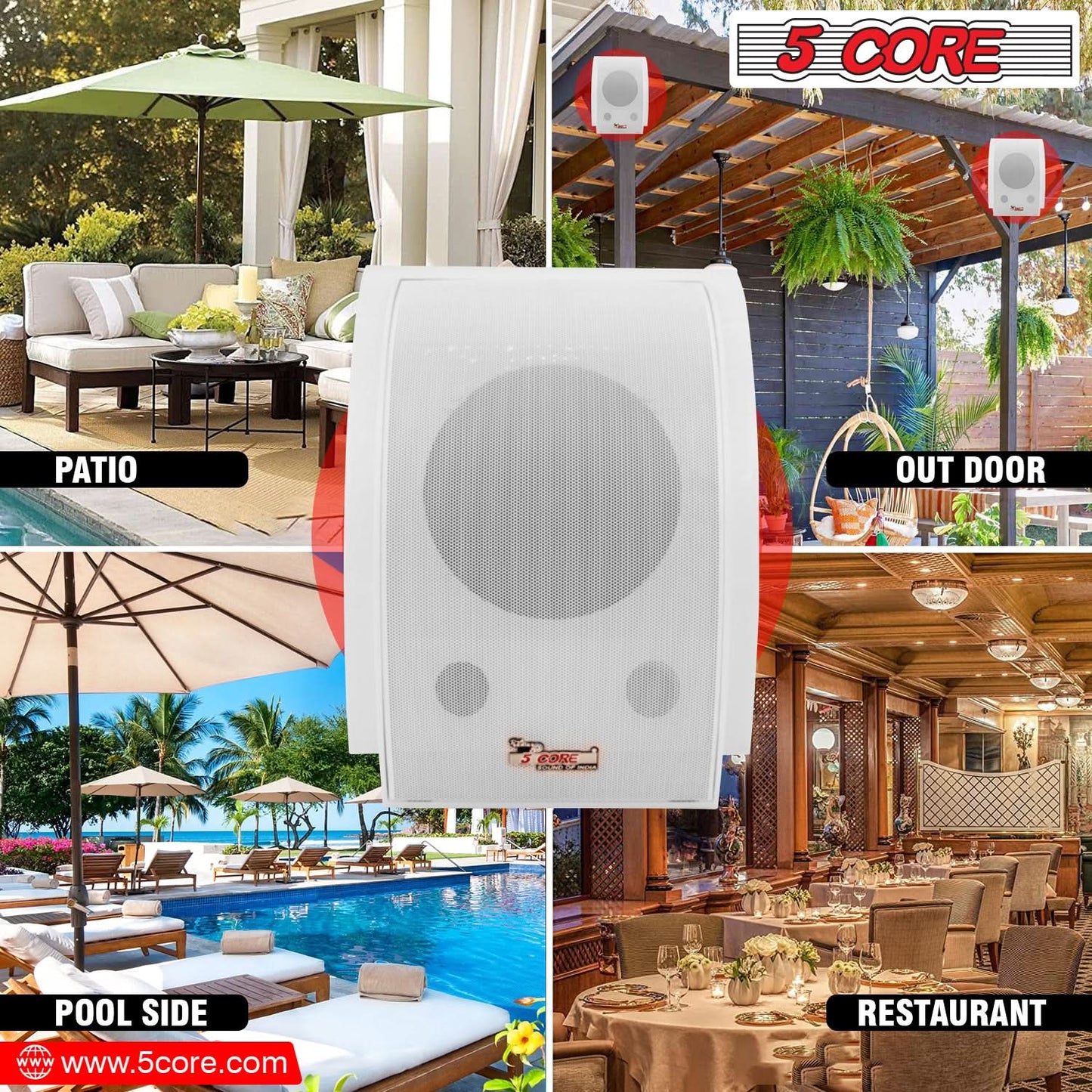 5Core Outdoor Speakers Stereo In Wall 100W Peak Passive Home Audio System